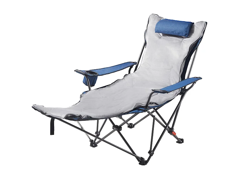 Chaise de Camping SucceBuy Pliante, 4 Positions Réglables, Chaise Longue Inclinable Portable pour Adultes, avec Repose-Pieds, Coussin Moelleux, Charge 100 kg