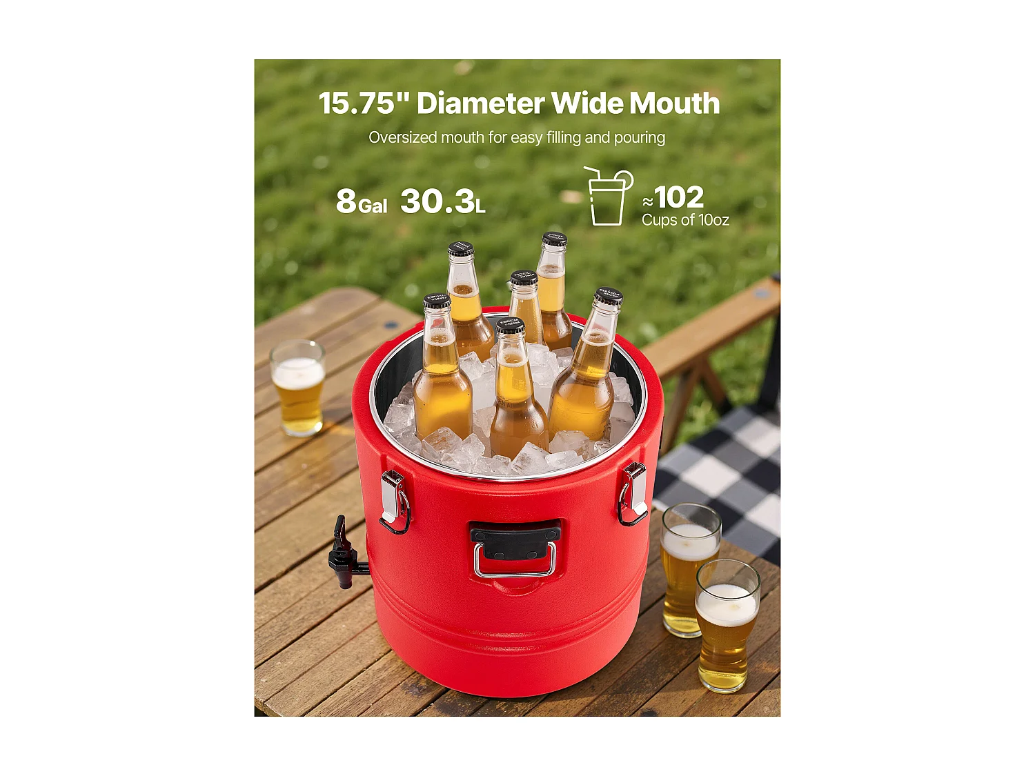 Distributeur de Boissons SucceBuy Isotherme 30 L, Fontaine à Eau Chaude et Froide Non Électrique avec Robinet, Conteneur Isotherme de Qualité Alimentaire