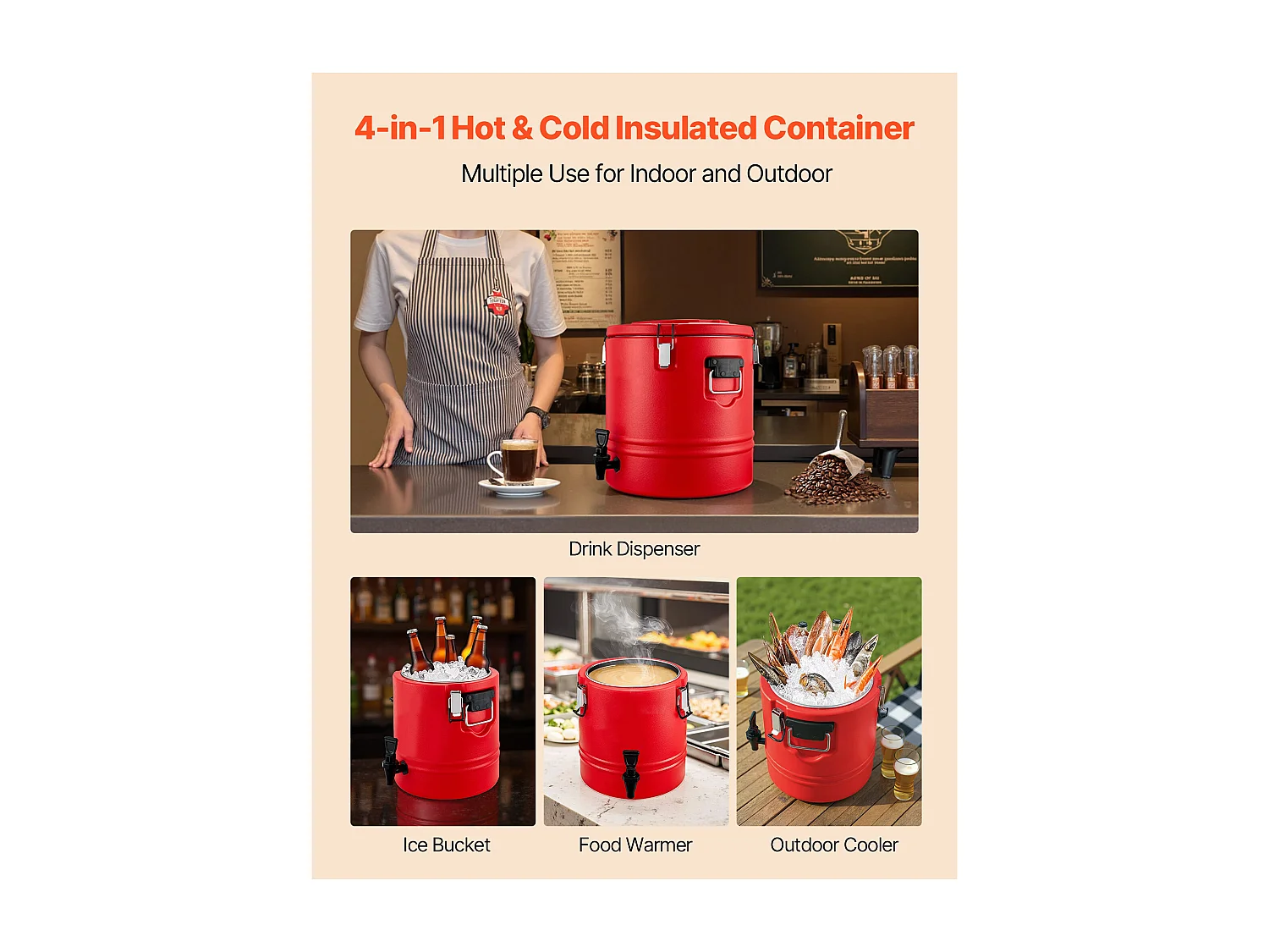 Distributeur de Boissons SucceBuy Isotherme 30 L, Fontaine à Eau Chaude et Froide Non Électrique avec Robinet, Conteneur Isotherme de Qualité Alimentaire