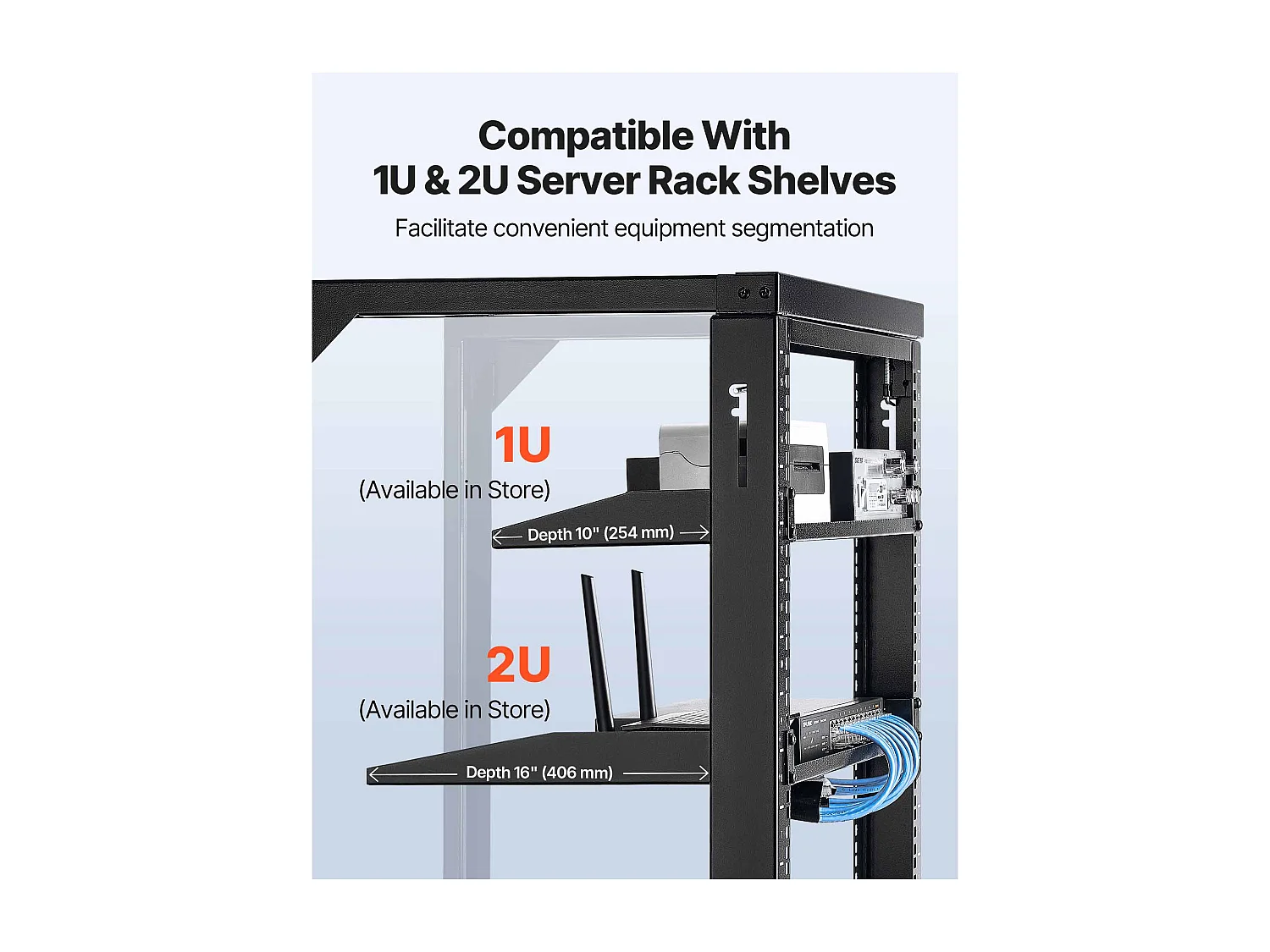 Rack de Serveur SucceBuy Mural 15U, Support de Réseau à Cadre Ouvert, Profondeur 45.5 cm, Capacité de Charge 68 kg, avec Ouverture 180°, pour Serveur
