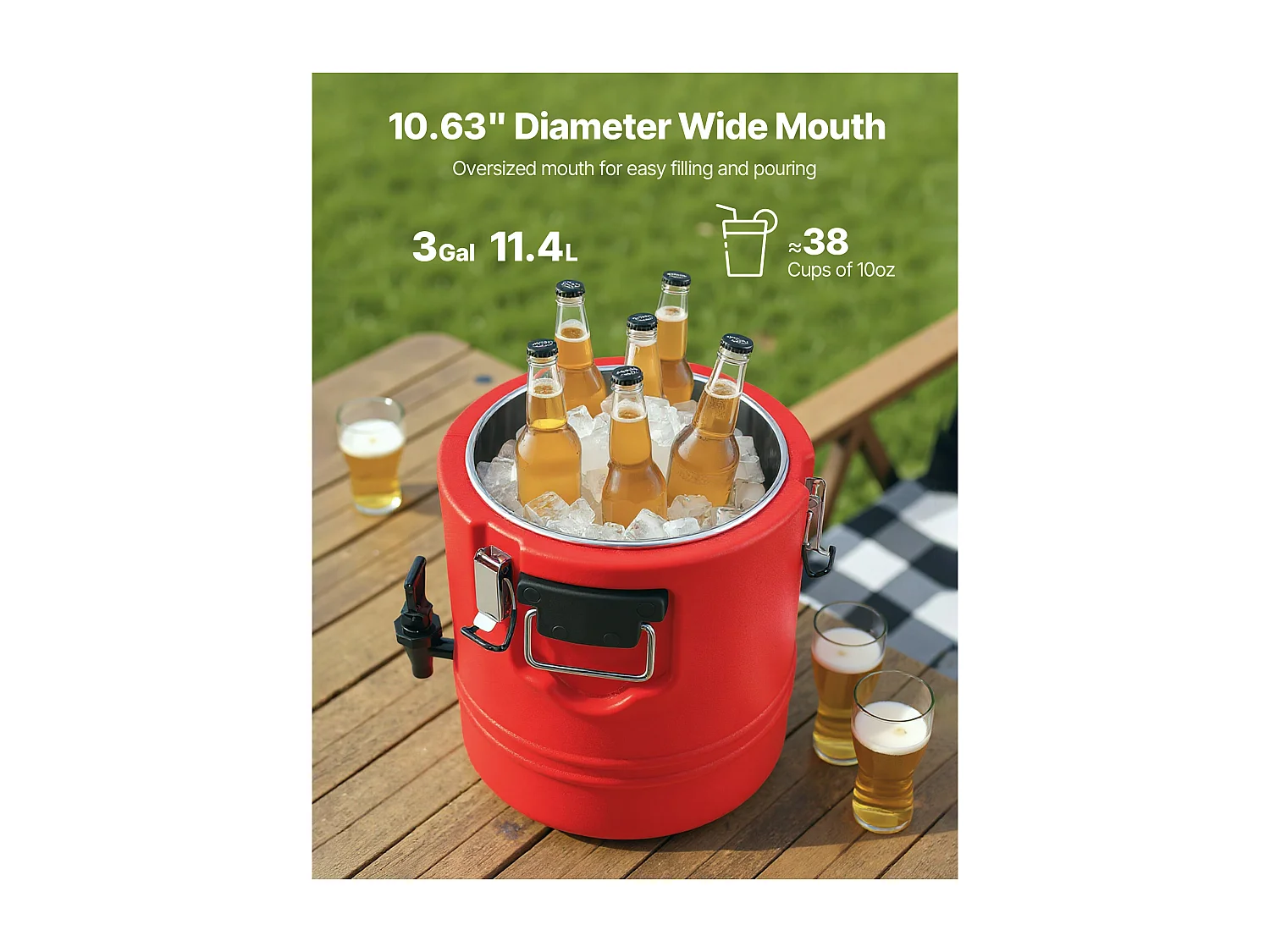 Distributeur de Boissons SucceBuy Isotherme 11,4 L, Fontaine à Eau Chaude et Froide Non Électrique avec Robinet, Conteneur Isotherme de Qualité Alimentaire