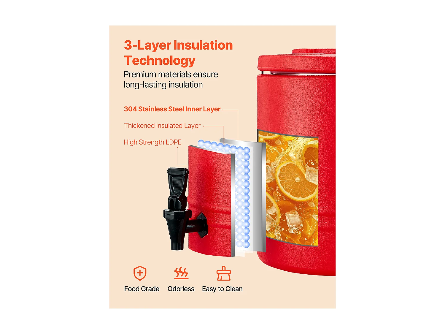 Distributeur de Boissons SucceBuy Isotherme 11,4 L, Fontaine à Eau Chaude et Froide Non Électrique avec Robinet, Conteneur Isotherme de Qualité Alimentaire