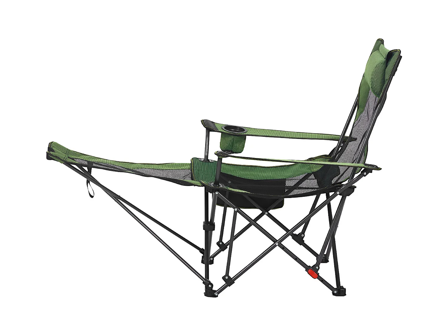 Chaise de Camping SucceBuy Pliante, 4 Positions Réglables, Chaise Longue Inclinable Portable pour Adultes, avec Repose-Pieds, Appui-Tête, Tissu Maille, Vert