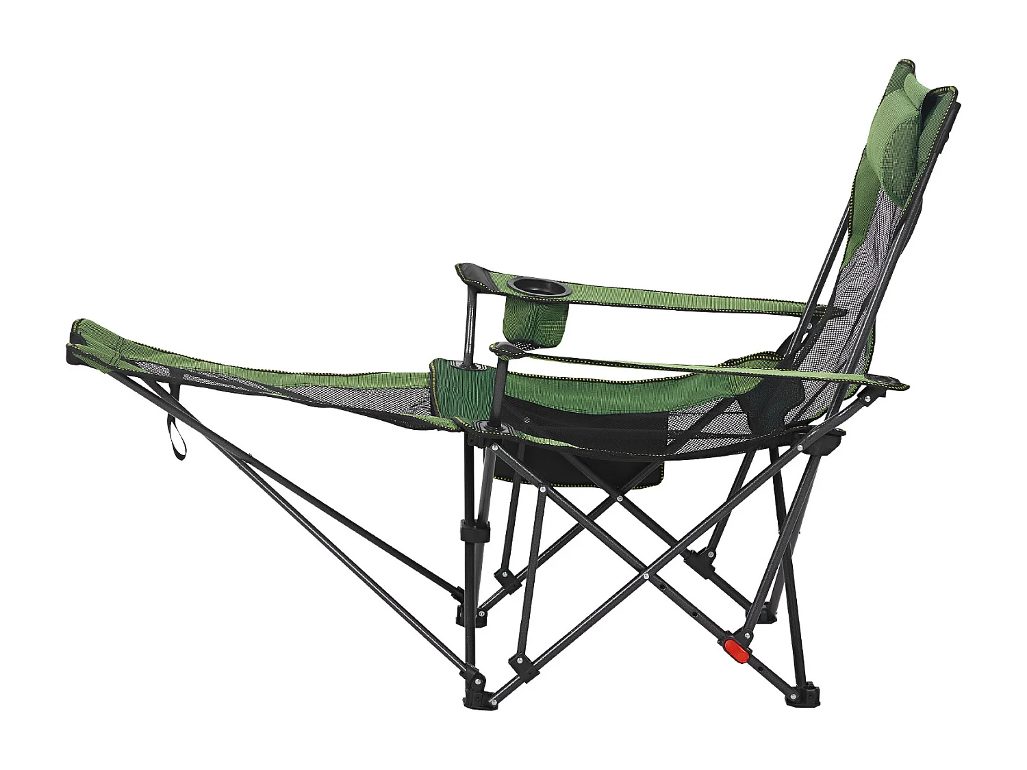 Chaise de Camping SucceBuy Pliante, 4 Positions Réglables, Chaise Longue Inclinable Portable pour Adultes, avec Repose-Pieds, Appui-Tête, Tissu Maille, Vert
