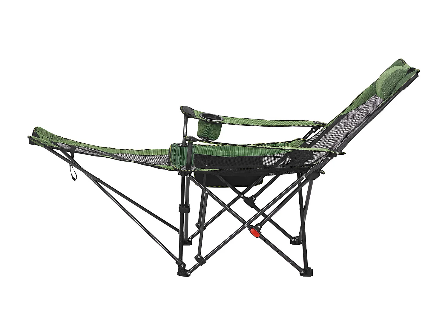 Chaise de Camping SucceBuy Pliante, 4 Positions Réglables, Chaise Longue Inclinable Portable pour Adultes, avec Repose-Pieds, Appui-Tête, Tissu Maille, Vert