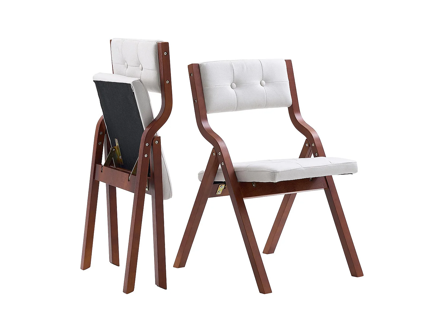 Chaise Pliante SucceBuy en Bois avec Coussin, Lot de 2, Chaise de Salle à Manger Portable Rembourrée Moderne avec Coussin d'Assise Pliable, Blanc