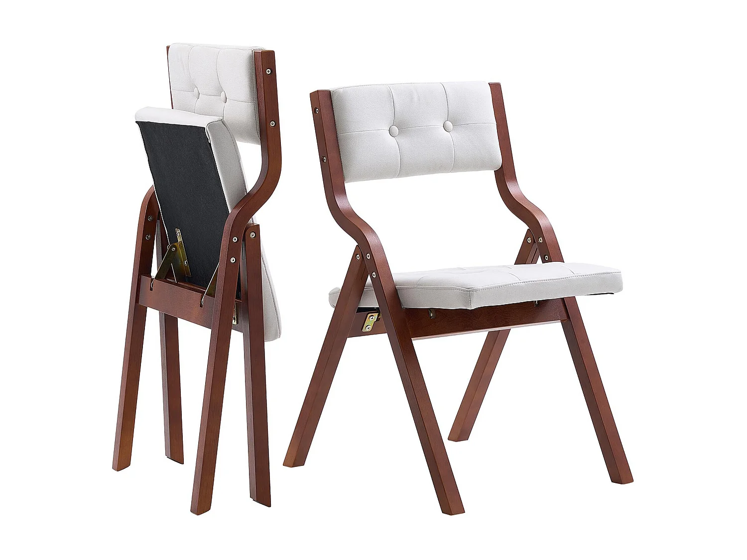 Sedia Pieghevole SucceBuy in Legno con Cuscino, Lotto di 2, Sedia da Pranzo Portatile Imbottita Moderna con Cuscino Seduta Pieghevole, Bianco