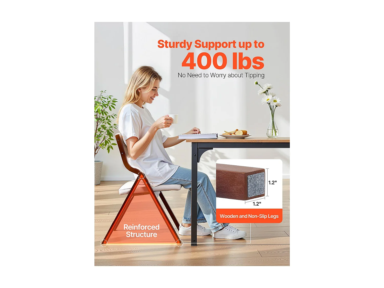 Sedia Pieghevole SucceBuy in Legno con Cuscino, Lotto di 2, Sedia da Pranzo Portatile Imbottita Moderna con Cuscino Seduta Pieghevole, Bianco