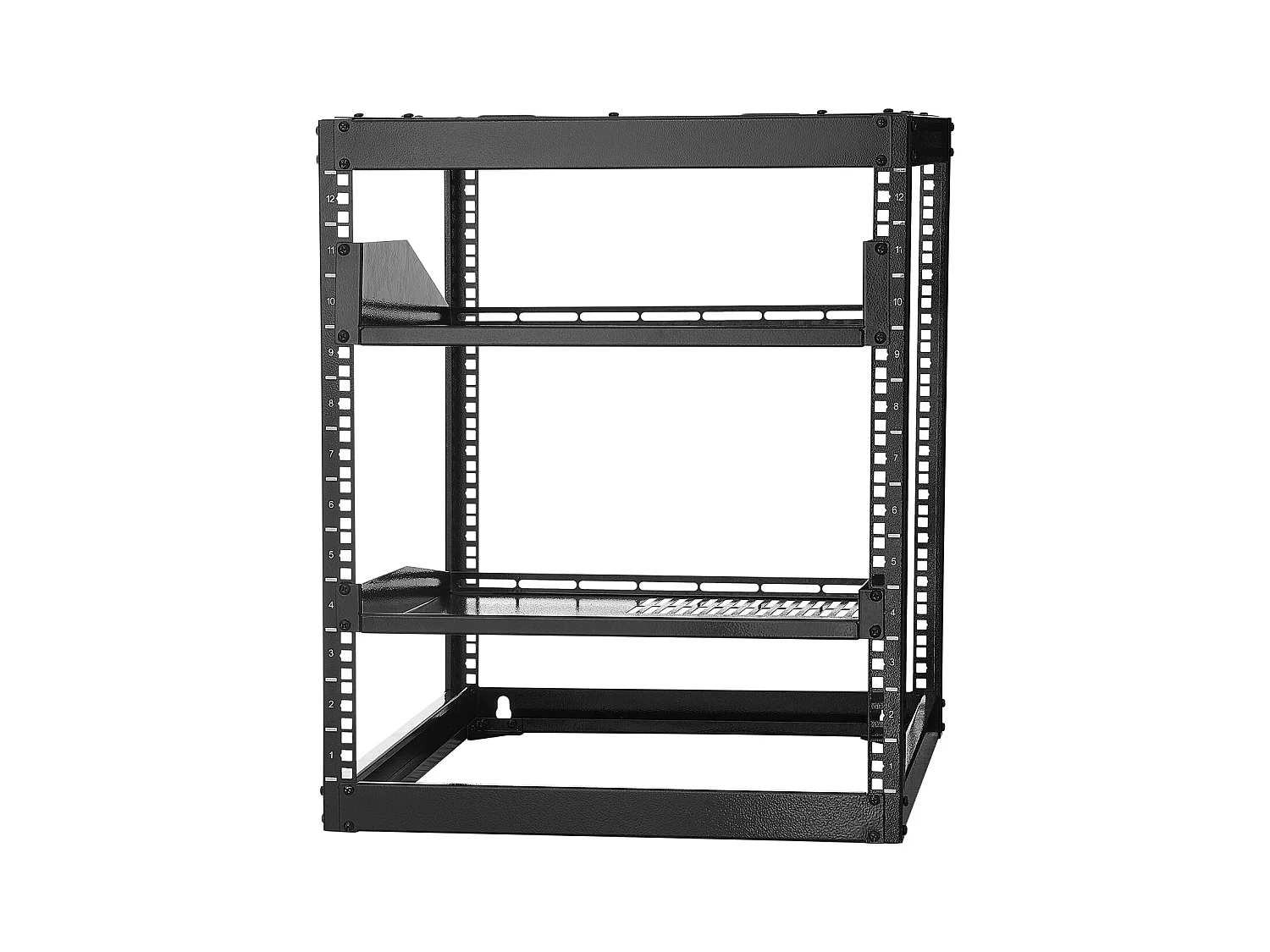 Rack für Server SucceBuy zu Offenem Rahmen 12U Support für Netzwerk Selbsttragend oder Wand, Tiefe 58.5 cm, mit Belüfteten Regalen, Montagematerial