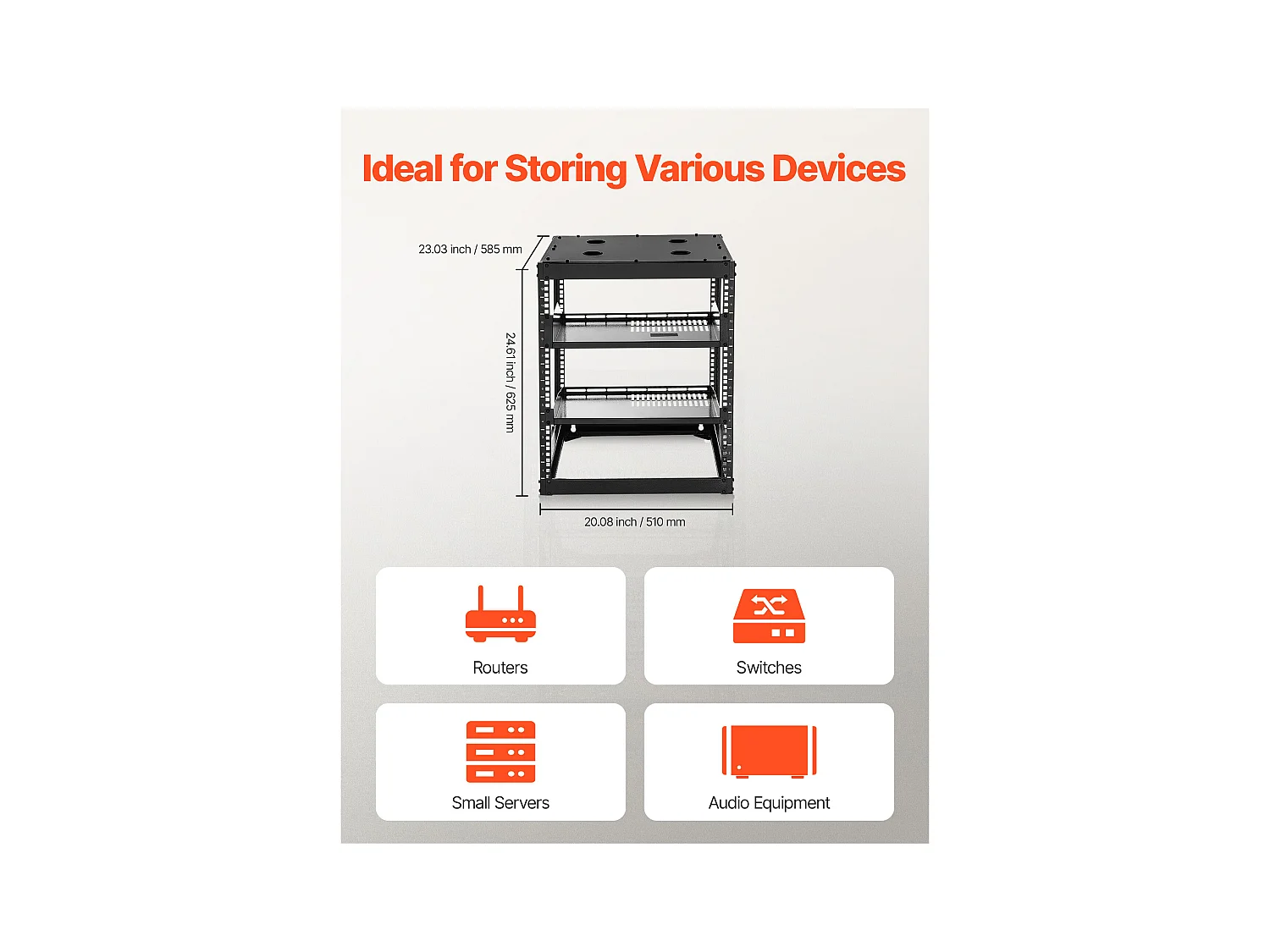 Rack für Server SucceBuy zu Offenem Rahmen 12U Support für Netzwerk Selbsttragend oder Wand, Tiefe 58.5 cm, mit Belüfteten Regalen, Montagematerial