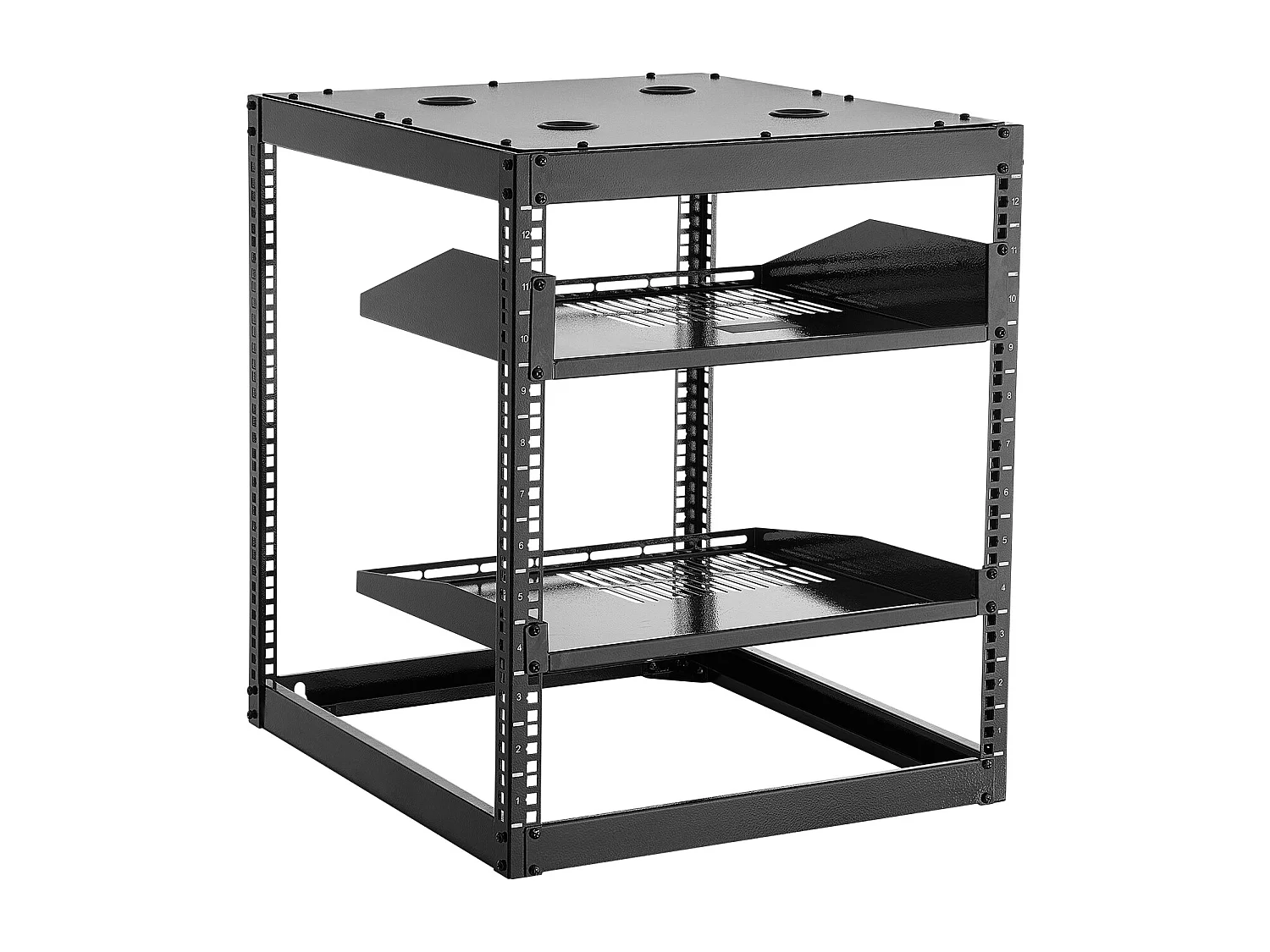 Rack für Server SucceBuy zu Offenem Rahmen 12U Support für Netzwerk Selbsttragend oder Wand, Tiefe 58.5 cm, mit Belüfteten Regalen, Montagematerial