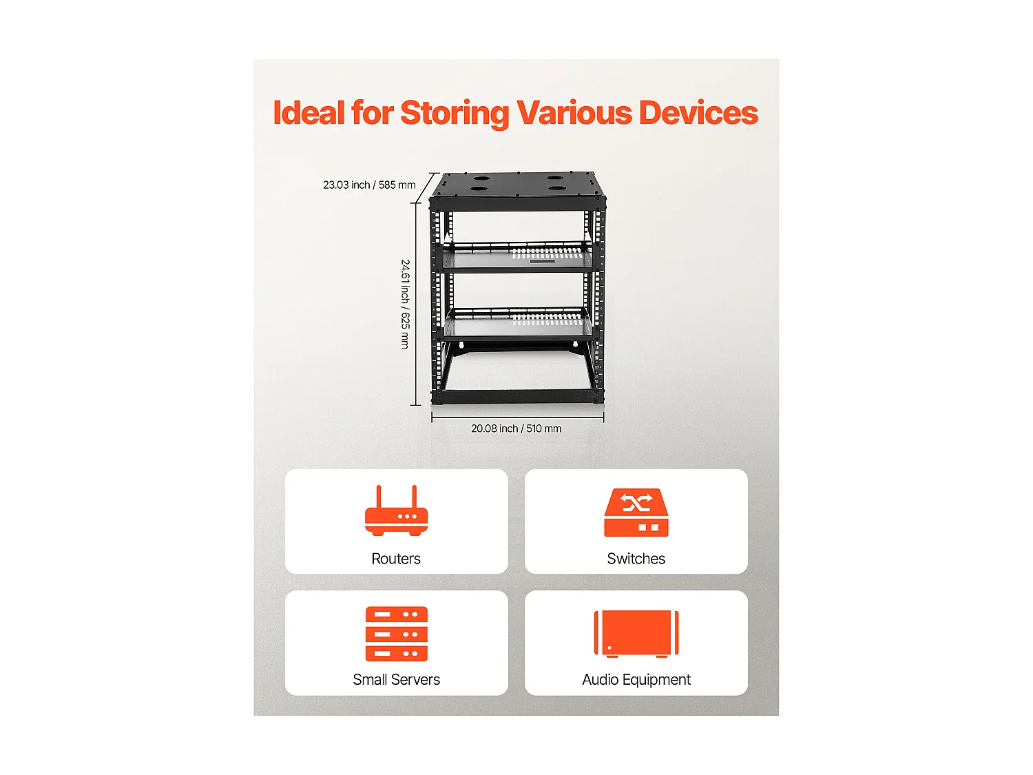 Rack de Serveur SucceBuy à Cadre Ouvert 12U Support de Réseau Autoportant ou Mural, Profondeur 58.5 cm, avec Étagères Ventilées, Matériel de Montage