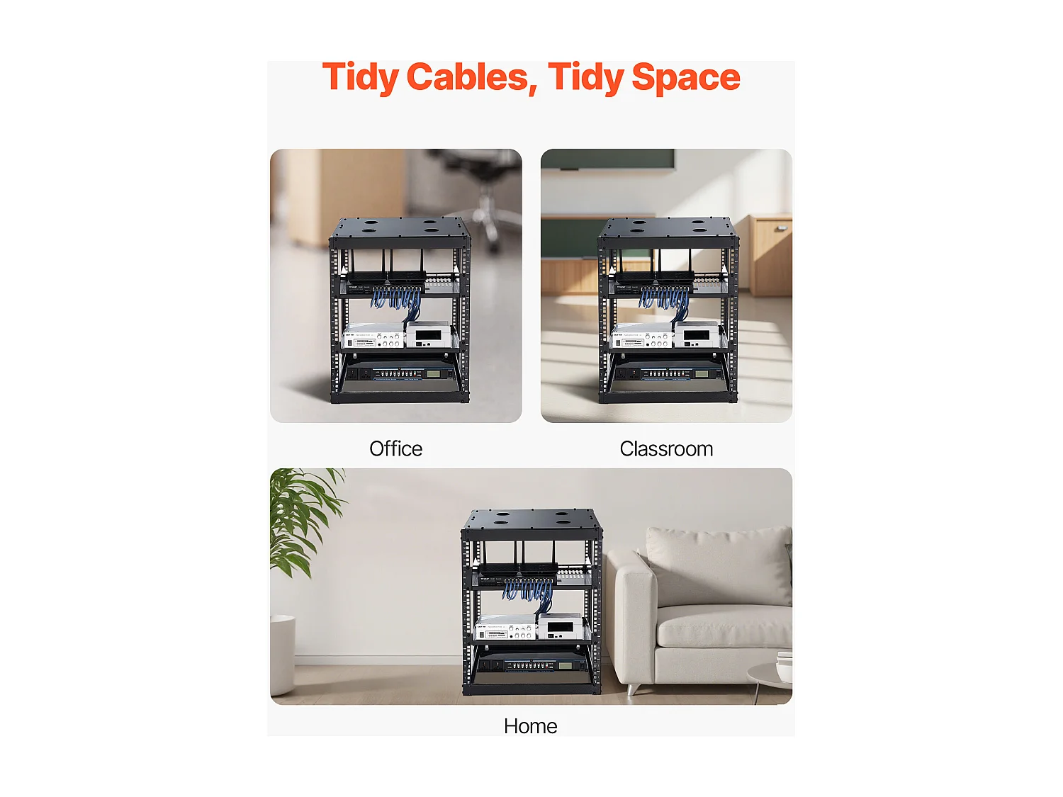 Rack de Serveur SucceBuy à Cadre Ouvert 12U Support de Réseau Autoportant ou Mural, Profondeur 58.5 cm, avec Étagères Ventilées, Matériel de Montage