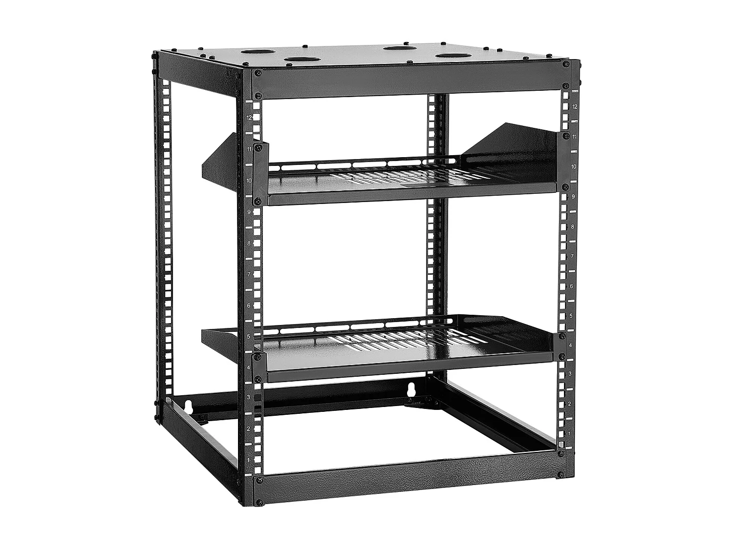 Rack de Serveur SucceBuy à Cadre Ouvert 12U Support de Réseau Autoportant ou Mural, Profondeur 58.5 cm, avec Étagères Ventilées, Matériel de Montage