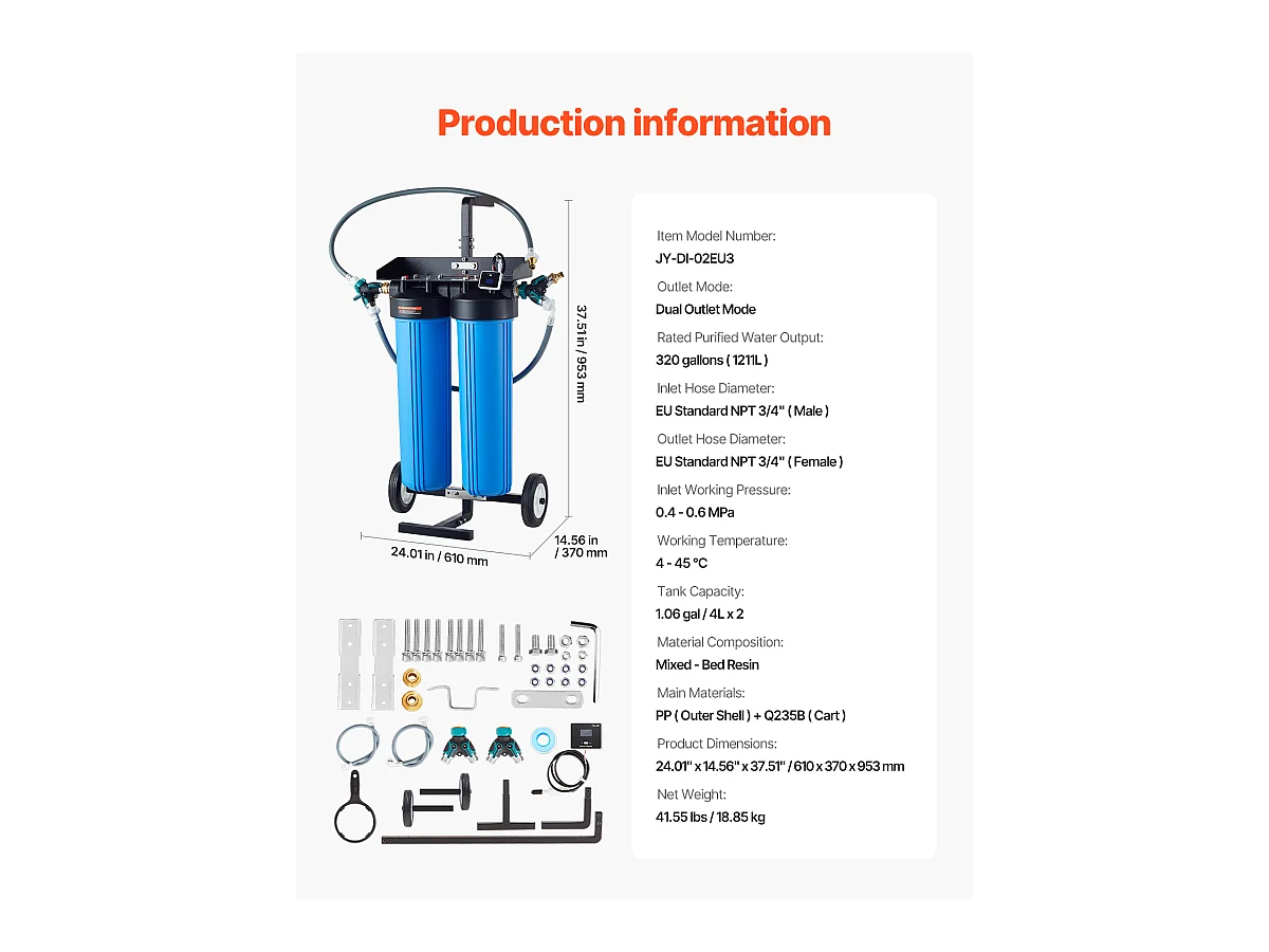 Water Ontmineralisator SucceBuy voor Vlekvrije Auto wassen, Gedemineraliseerd Water Systeem met Ingebouwde TDS Meter, Vlekwerend Filter, voor Voertuigen