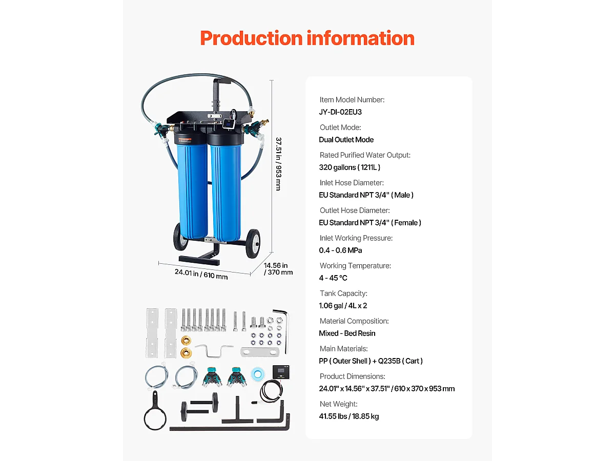Déminéralisateur d'Eau SucceBuy pour Lavage de Voiture sans Tache, Système d'Eau Déionisée avec Compteur TDS Intégré, Filtre Anti-taches, pour Véhicules