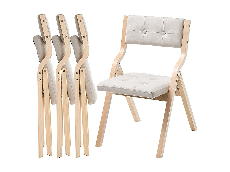Chaise Pliante SucceBuy en Bois avec Coussin, Lot de 4, Chaise de Salle à Manger Portable Rembourrée Moderne avec Coussin d'Assise Pliable, Beige
