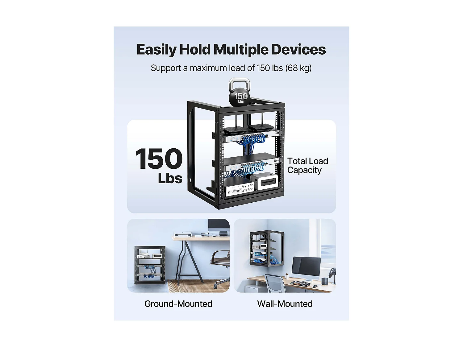 Rack de Servidor SucceBuy Mural 12U, Soporte de Red a Marco Abierto, Profundidad 45.5 cm, Capacidad de Carga 68 kg, con Apertura 180°, para Servidor