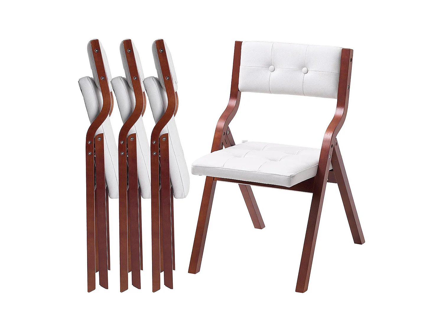 Chaise Pliante SucceBuy en Bois avec Coussin, Lot de 4, Chaise de Salle à Manger Portable Rembourrée Moderne avec Coussin d'Assise Pliable, Blanc