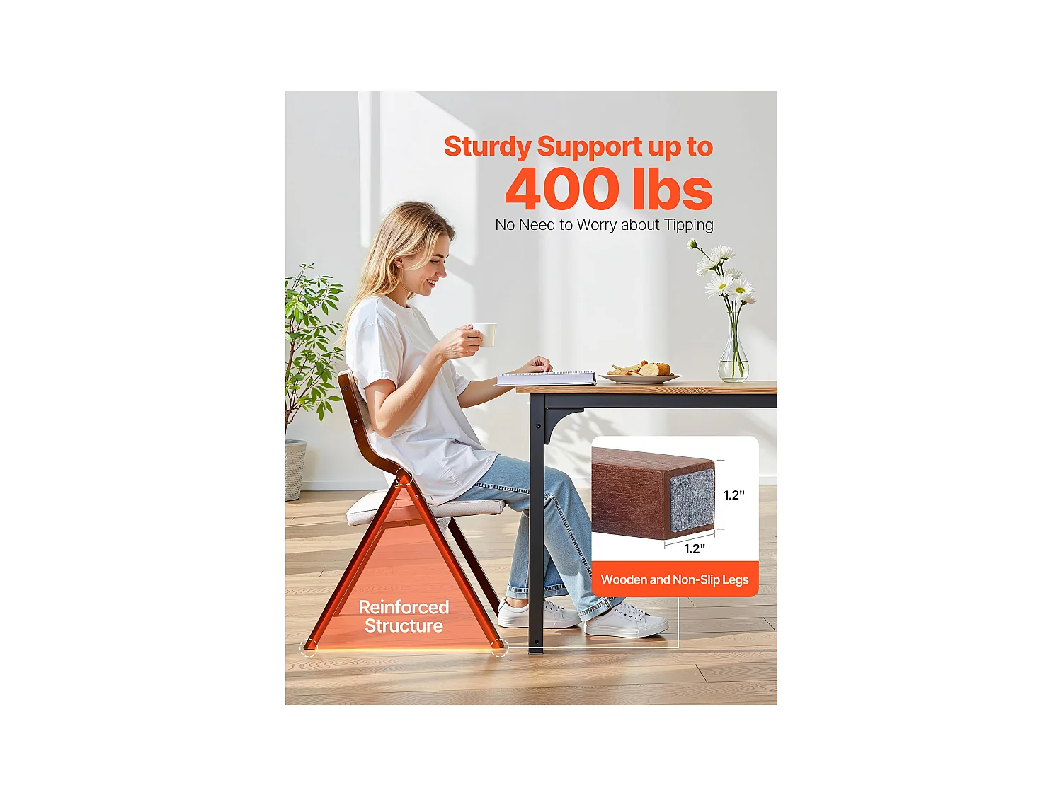 Chaise Pliante SucceBuy en Bois avec Coussin, Lot de 4, Chaise de Salle à Manger Portable Rembourrée Moderne avec Coussin d'Assise Pliable, Blanc