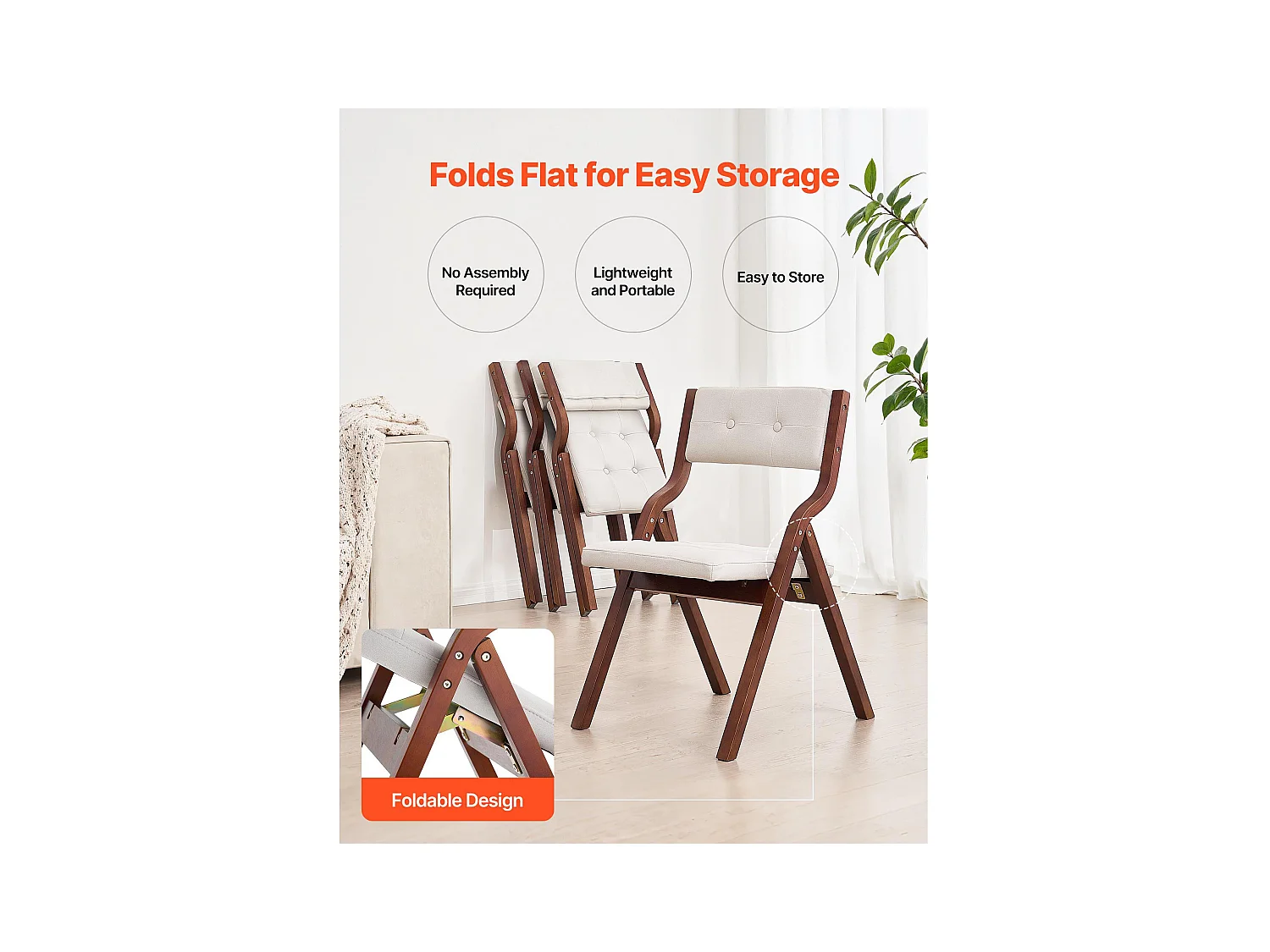 Chaise Pliante SucceBuy en Bois avec Coussin, Lot de 4, Chaise de Salle à Manger Portable Rembourrée Moderne avec Coussin d'Assise Pliable, Blanc