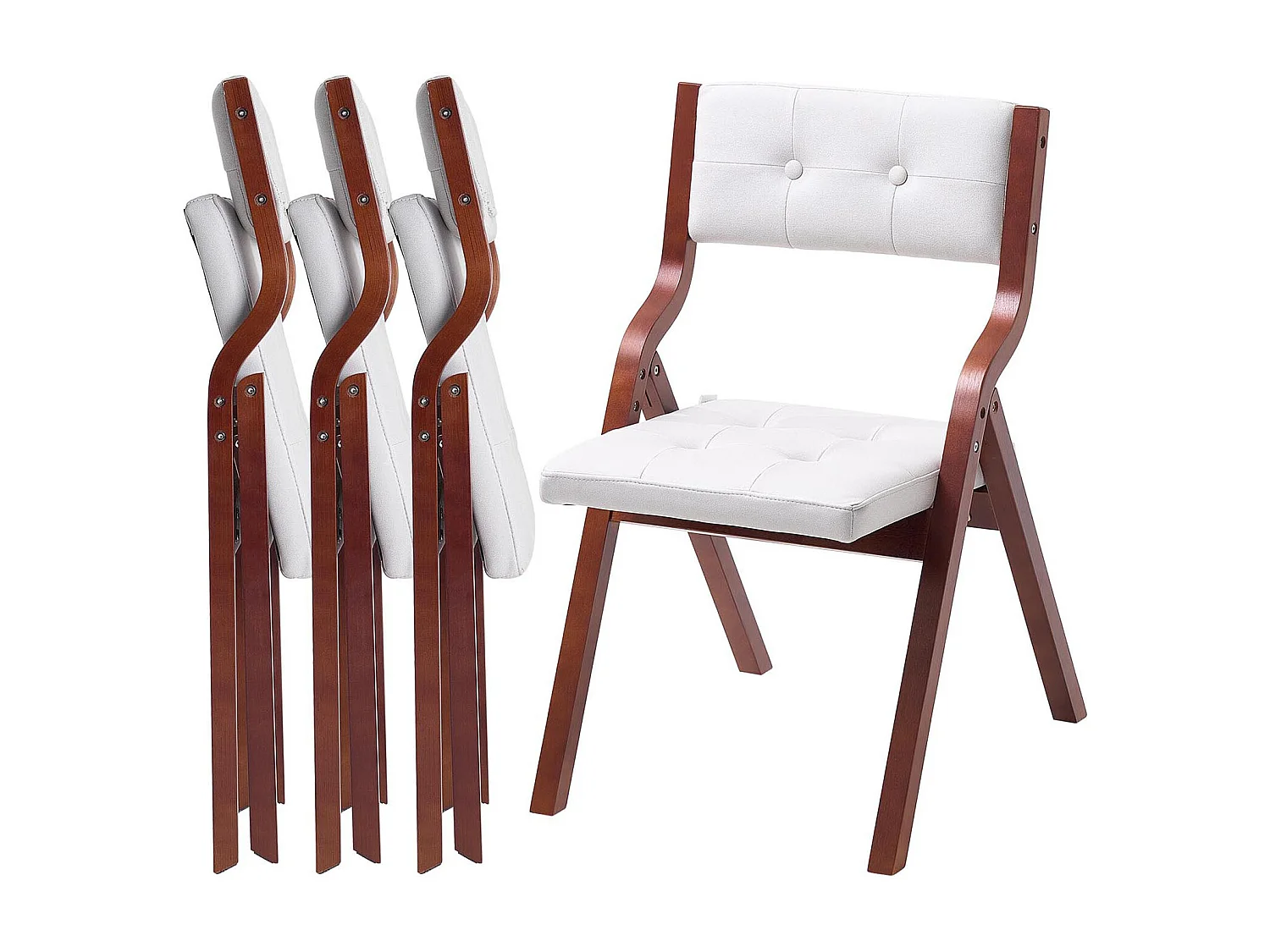 Chaise Pliante SucceBuy en Bois avec Coussin, Lot de 4, Chaise de Salle à Manger Portable Rembourrée Moderne avec Coussin d'Assise Pliable, Blanc