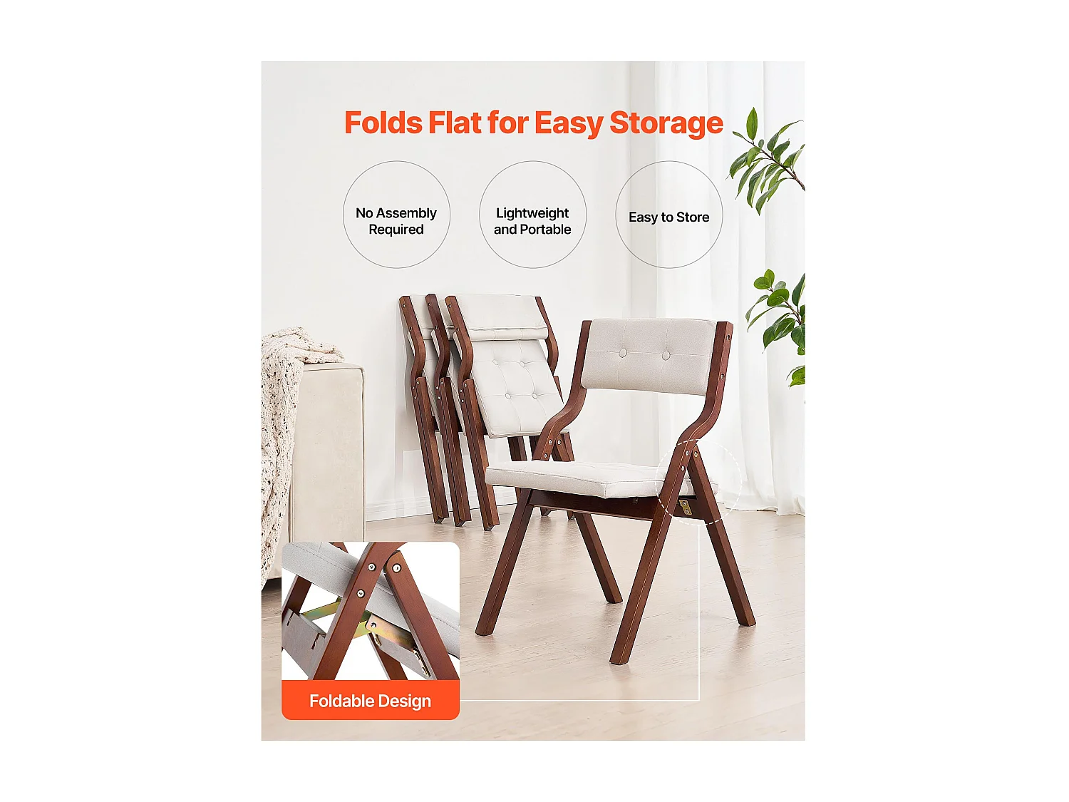 Chaise Pliante SucceBuy en Bois avec Coussin, Lot de 4, Chaise de Salle à Manger Portable Rembourrée Moderne avec Coussin d'Assise Pliable, Blanc