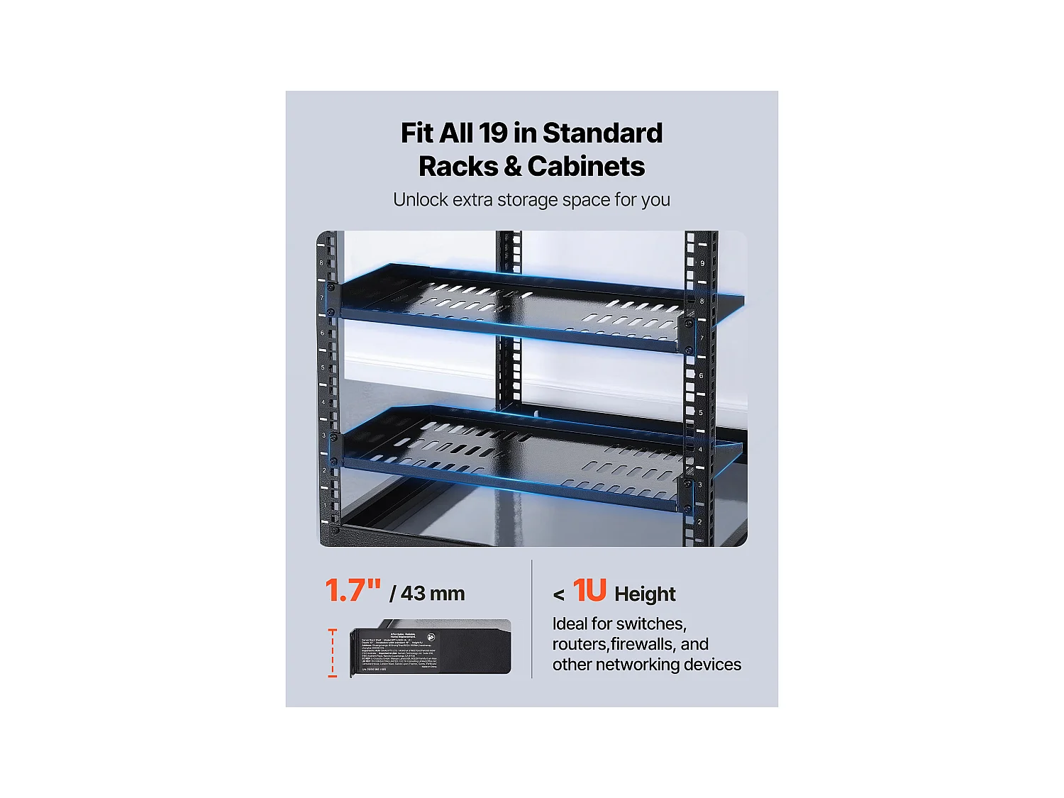 Regal Rack Server Netzwerk 1U SucceBuy, Satz von 4, Tiefe 25,4 cm, Belastung 22,68 kg, Montage Rack oder Wand, mit Belüfteter Ablage, Gute Luftzirkulation