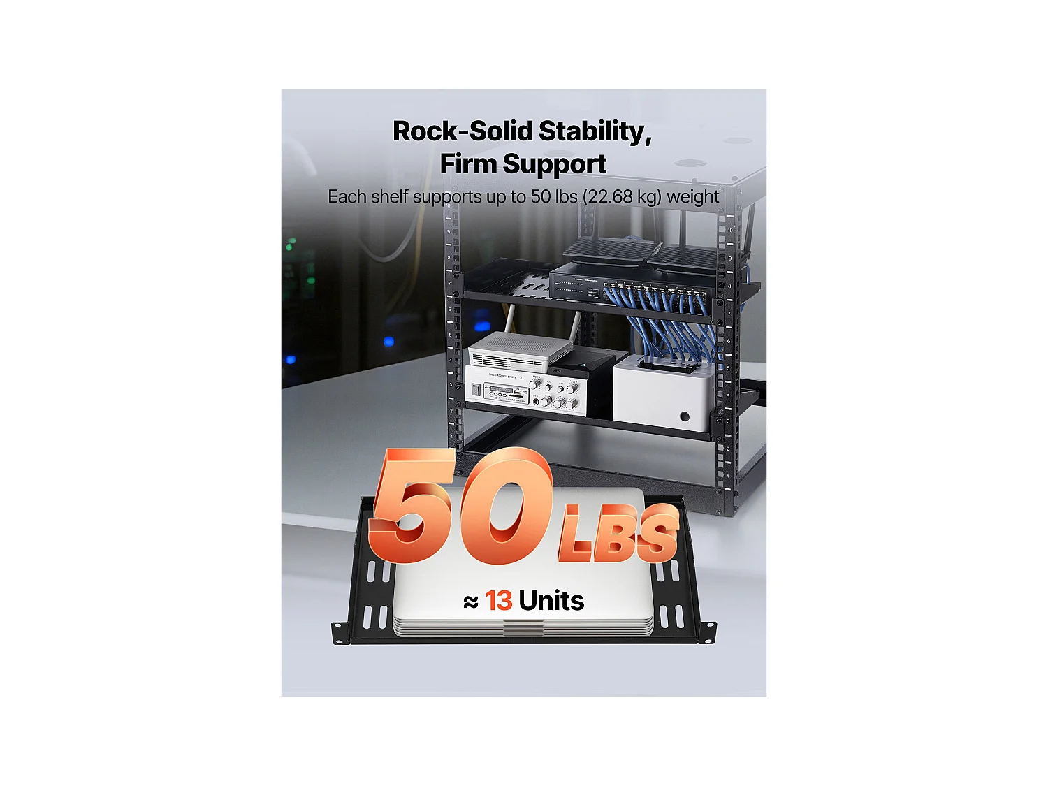 Regal Rack Server Netzwerk 1U SucceBuy, Satz von 4, Tiefe 25,4 cm, Belastung 22,68 kg, Montage Rack oder Wand, mit Belüfteter Ablage, Gute Luftzirkulation