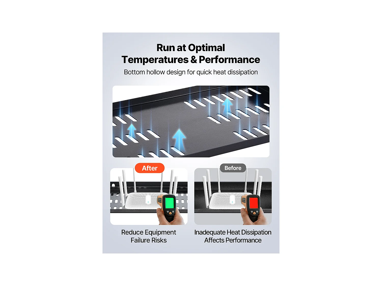 Regal Rack Server Netzwerk 1U SucceBuy, Satz von 4, Tiefe 25,4 cm, Belastung 22,68 kg, Montage Rack oder Wand, mit Belüfteter Ablage, Gute Luftzirkulation