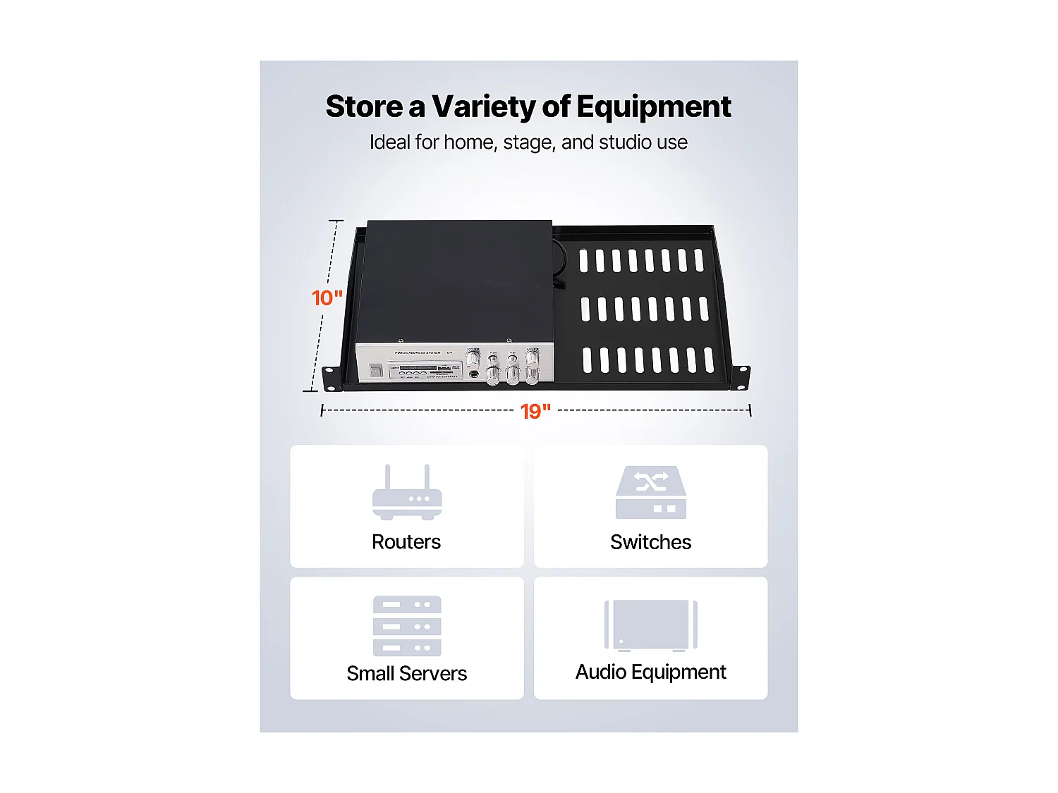 Regal Rack Server Netzwerk 1U SucceBuy, Satz von 4, Tiefe 25,4 cm, Belastung 22,68 kg, Montage Rack oder Wand, mit Belüfteter Ablage, Gute Luftzirkulation