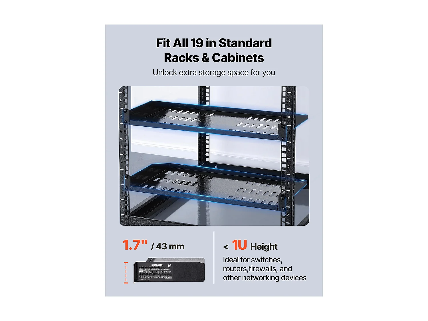 Étagère Rack Serveur Réseau 1U SucceBuy, Lot de 4, Profondeur 25,4 cm, Charge 22,68 kg, Montage Rack ou Mural, avec Plateau Ventilé, Bonne Circulation Air