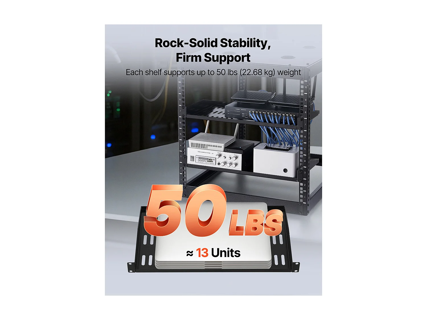 Étagère Rack Serveur Réseau 1U SucceBuy, Lot de 4, Profondeur 25,4 cm, Charge 22,68 kg, Montage Rack ou Mural, avec Plateau Ventilé, Bonne Circulation Air