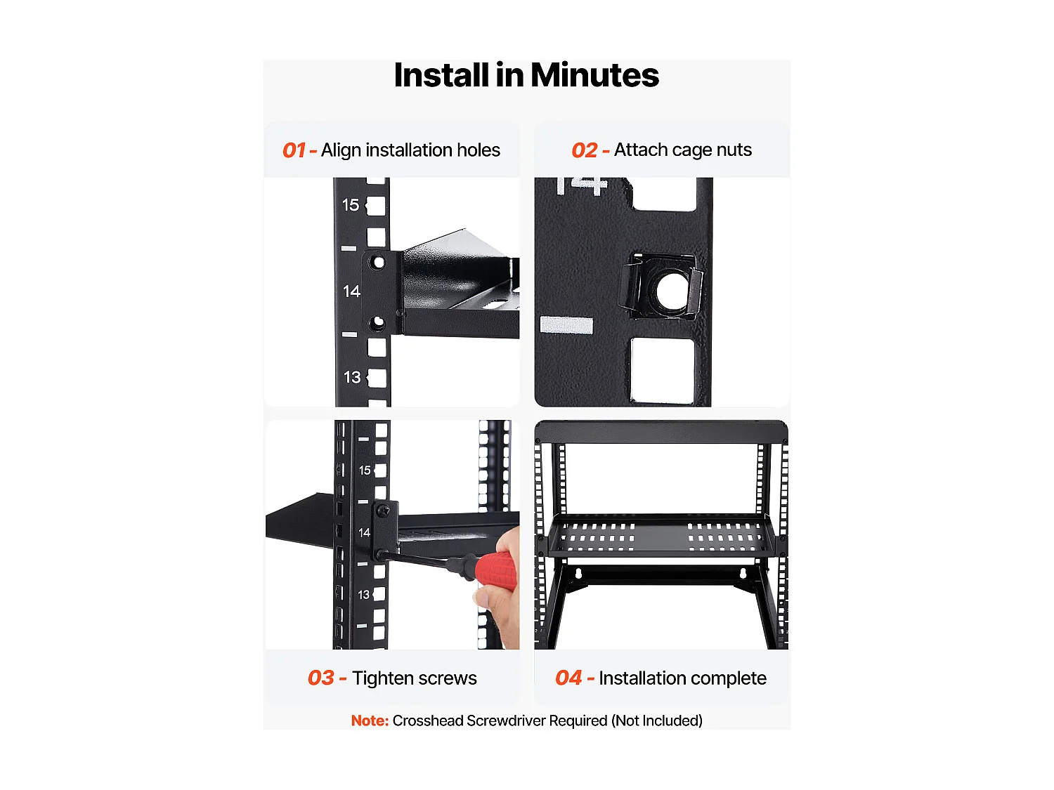 Étagère Rack Serveur Réseau 1U SucceBuy, Lot de 4, Profondeur 25,4 cm, Charge 22,68 kg, Montage Rack ou Mural, avec Plateau Ventilé, Bonne Circulation Air