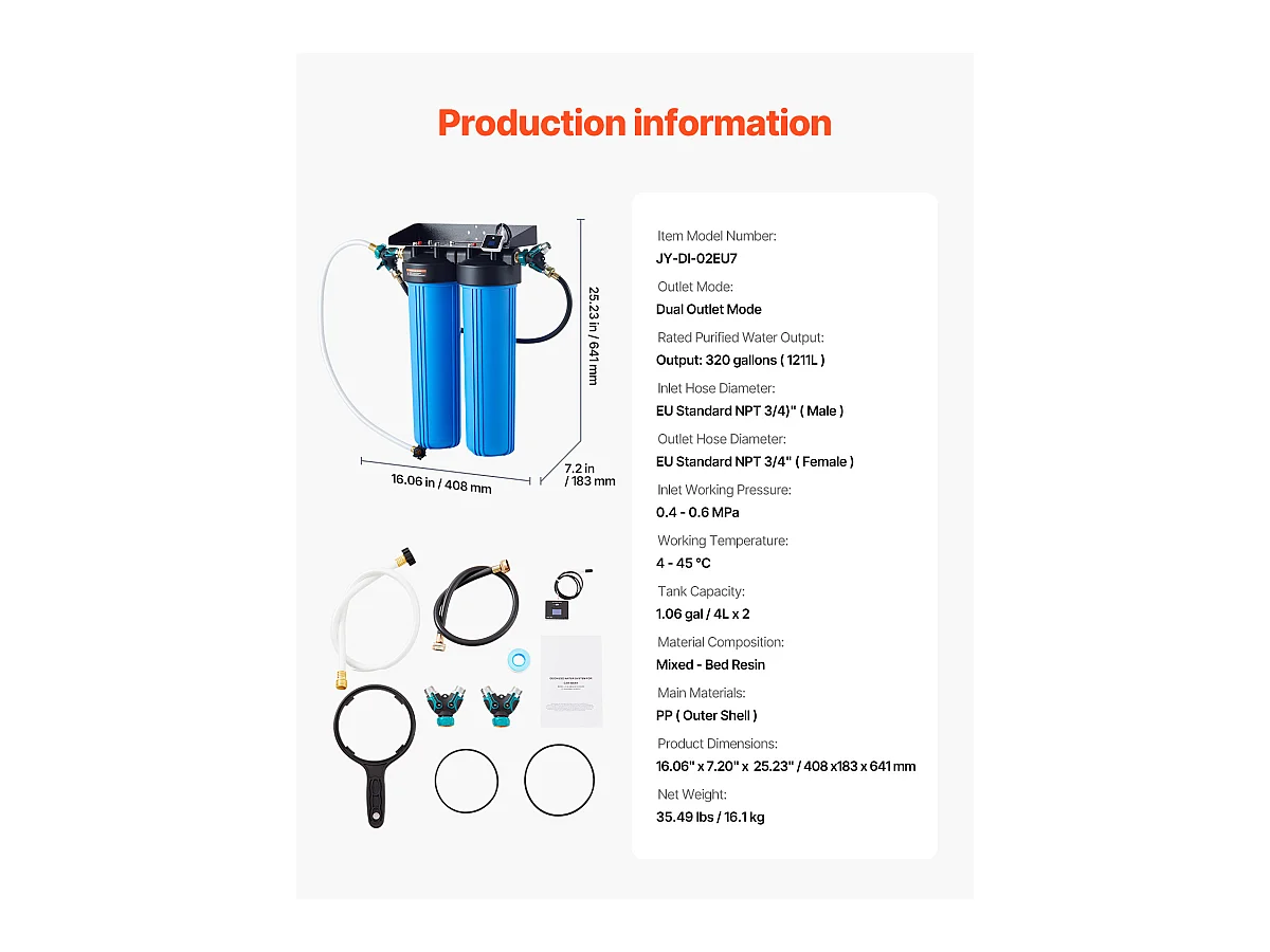 Ontmineralisator SucceBuy voor Vlekvrije Auto wassen, Gedemineraliseerd Water Systeem met Ingebouwde TDS Meter, Vlekwerend Filter met Dubbele Uitvoermodus