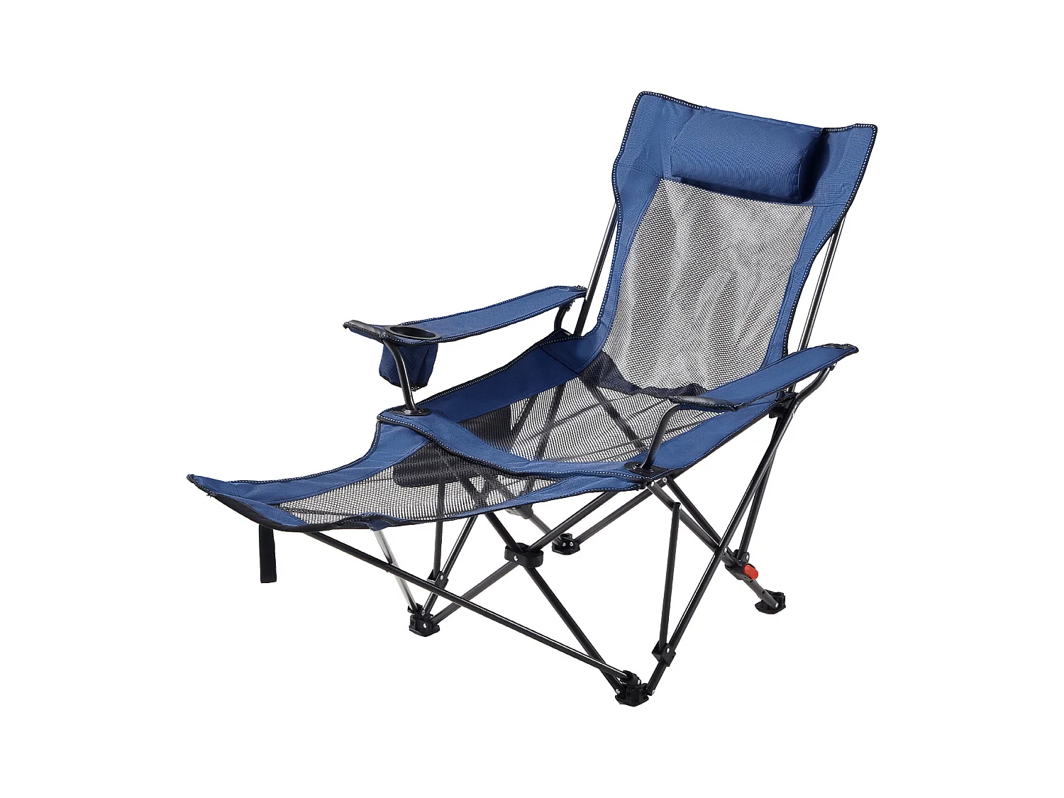 Chaise de Camping SucceBuy Pliante, 4 Positions Réglables, Chaise Longue Inclinable Portable pour Adultes, avec Repose-Pieds, Appui-Tête, Tissu Maille, Bleu