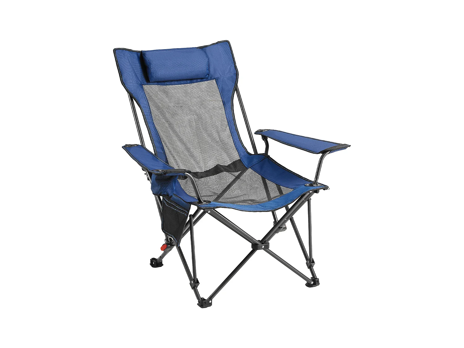 Chaise de Camping SucceBuy Pliante, 4 Positions Réglables, Chaise Longue Inclinable Portable pour Adultes, avec Repose-Pieds, Appui-Tête, Tissu Maille, Bleu