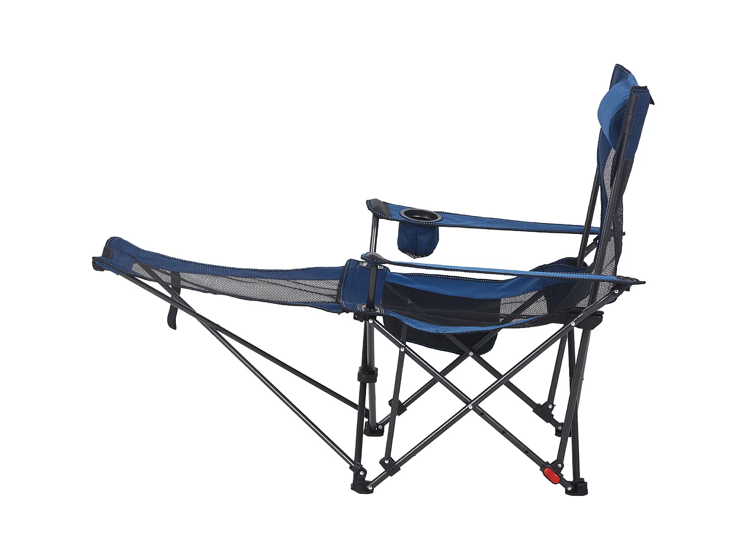 Chaise de Camping SucceBuy Pliante, 4 Positions Réglables, Chaise Longue Inclinable Portable pour Adultes, avec Repose-Pieds, Appui-Tête, Tissu Maille, Bleu