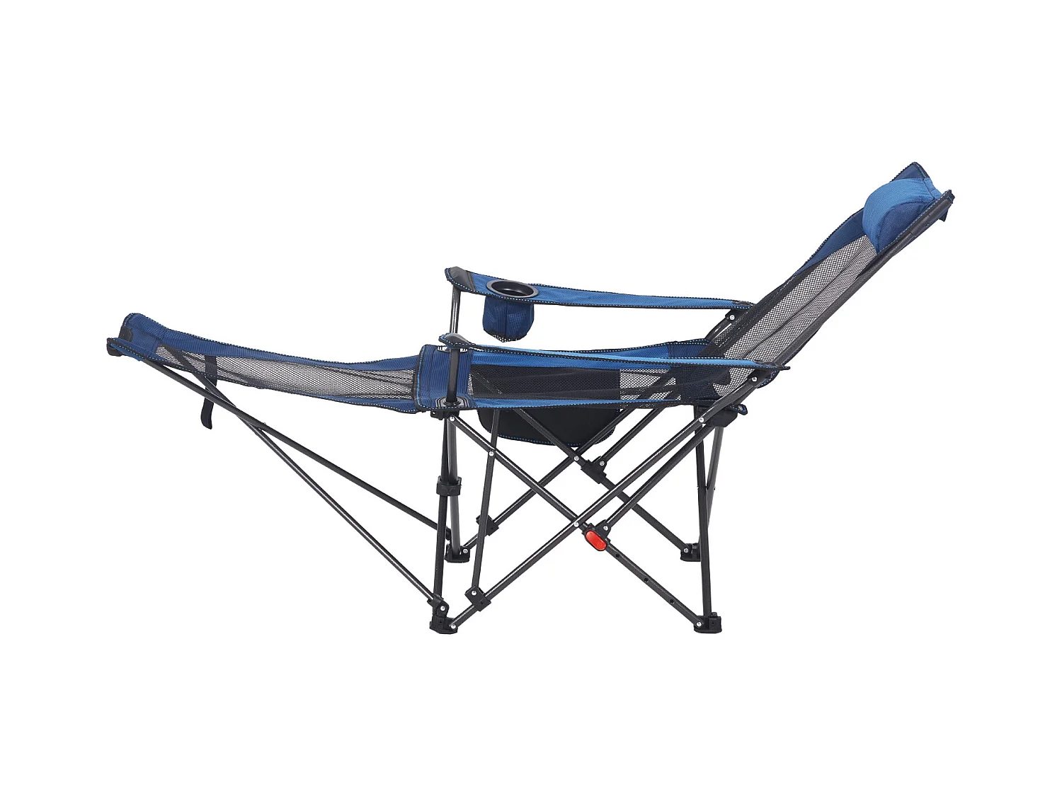 Chaise de Camping SucceBuy Pliante, 4 Positions Réglables, Chaise Longue Inclinable Portable pour Adultes, avec Repose-Pieds, Appui-Tête, Tissu Maille, Bleu