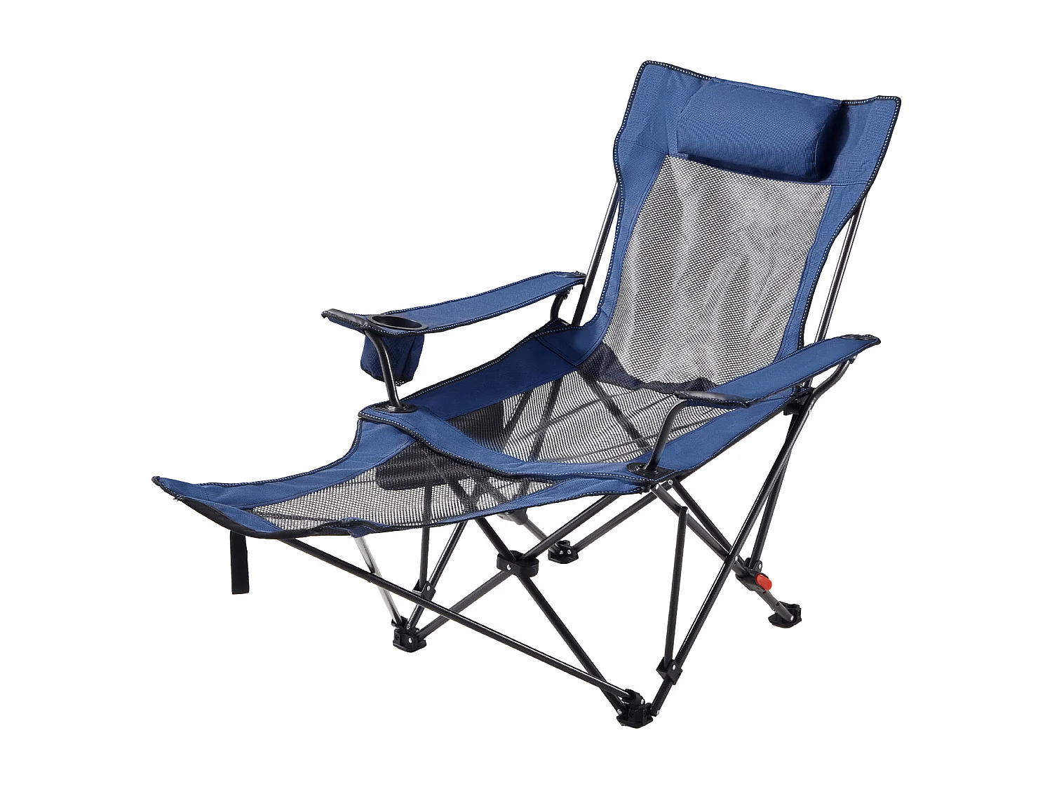 Chaise de Camping SucceBuy Pliante, 4 Positions Réglables, Chaise Longue Inclinable Portable pour Adultes, avec Repose-Pieds, Appui-Tête, Tissu Maille, Bleu