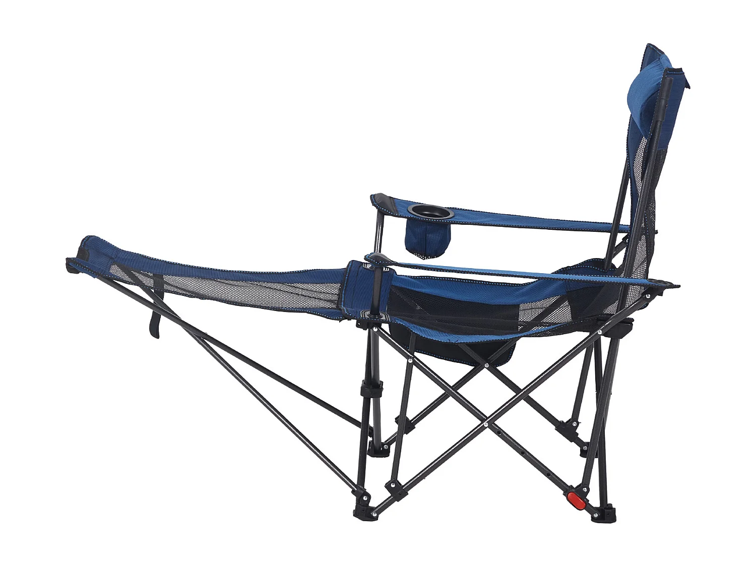 Chaise de Camping SucceBuy Pliante, 4 Positions Réglables, Chaise Longue Inclinable Portable pour Adultes, avec Repose-Pieds, Appui-Tête, Tissu Maille, Bleu
