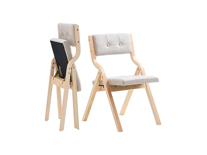 Silla Plegable SucceBuy de Madera con Cojín, Lote de 2, Silla de Comedor Portátil Acolchada Moderna con Cojín de Asiento Plegable, Beige