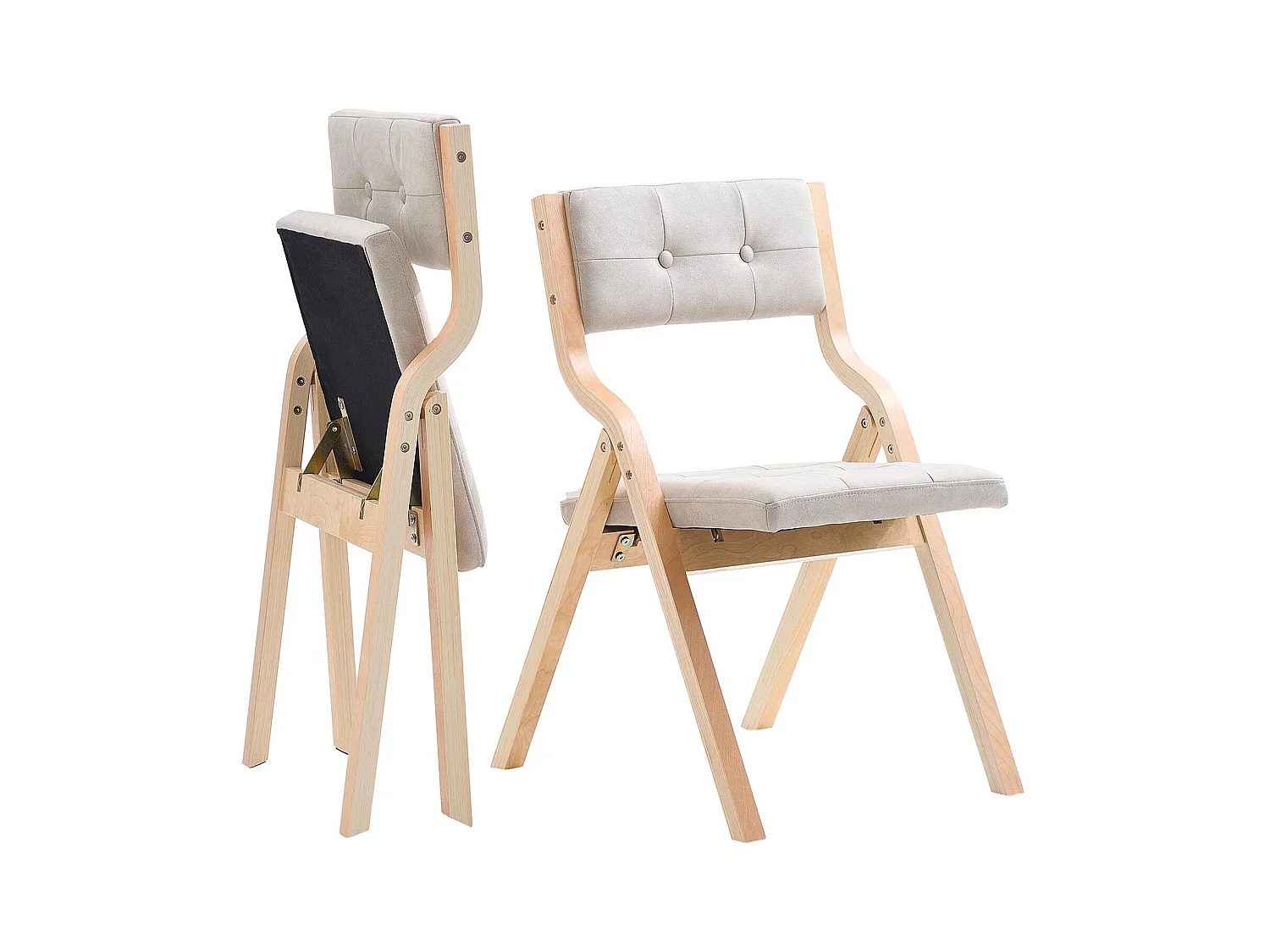 Chaise Pliante SucceBuy en Bois avec Coussin, Lot de 2, Chaise de Salle à Manger Portable Rembourrée Moderne avec Coussin d'Assise Pliable, Beige