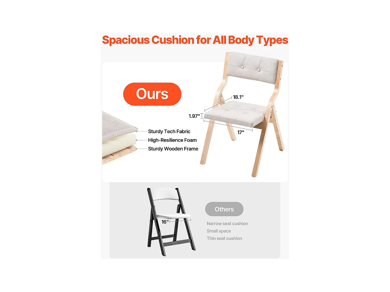 Chaise Pliante SucceBuy en Bois avec Coussin, Lot de 2, Chaise de Salle à Manger Portable Rembourrée Moderne avec Coussin d'Assise Pliable, Beige