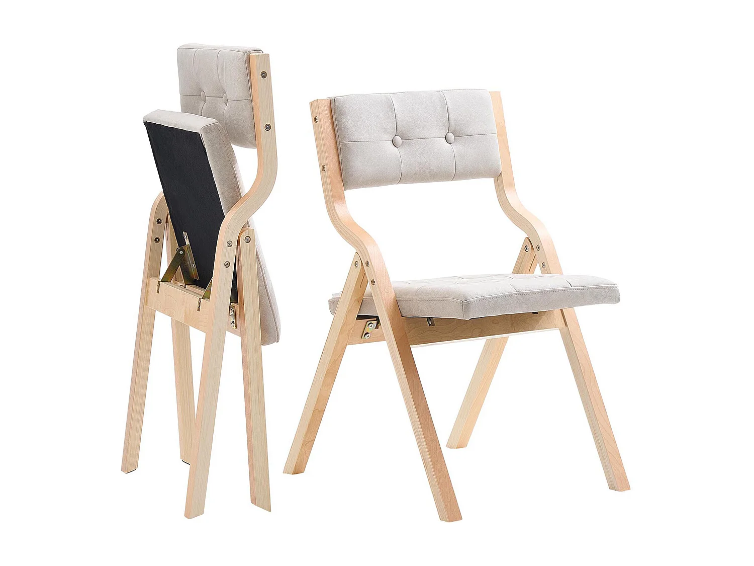Sedia Pieghevole SucceBuy in Legno con Cuscino, Lotto di 2, Sedia da Pranzo Portatile Imbottita Moderna con Cuscino Seduta Pieghevole, Beige