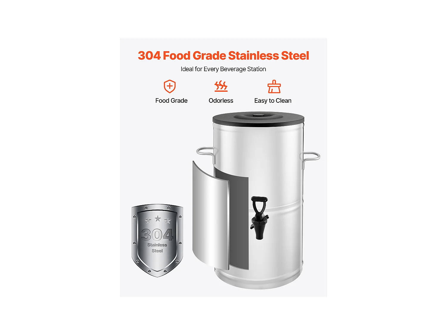 Getränkespender SucceBuy 15 L, Nicht-Elektrischer Warm- und Kaltwasserbrunnen mit Hahn und Griff, Behälter aus Edelstahl