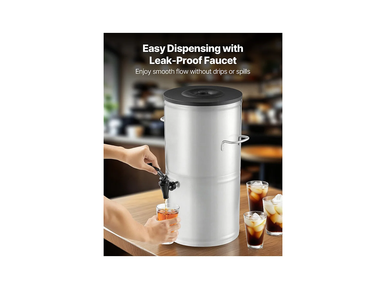 Getränkespender SucceBuy 15 L, Nicht-Elektrischer Warm- und Kaltwasserbrunnen mit Hahn und Griff, Behälter aus Edelstahl