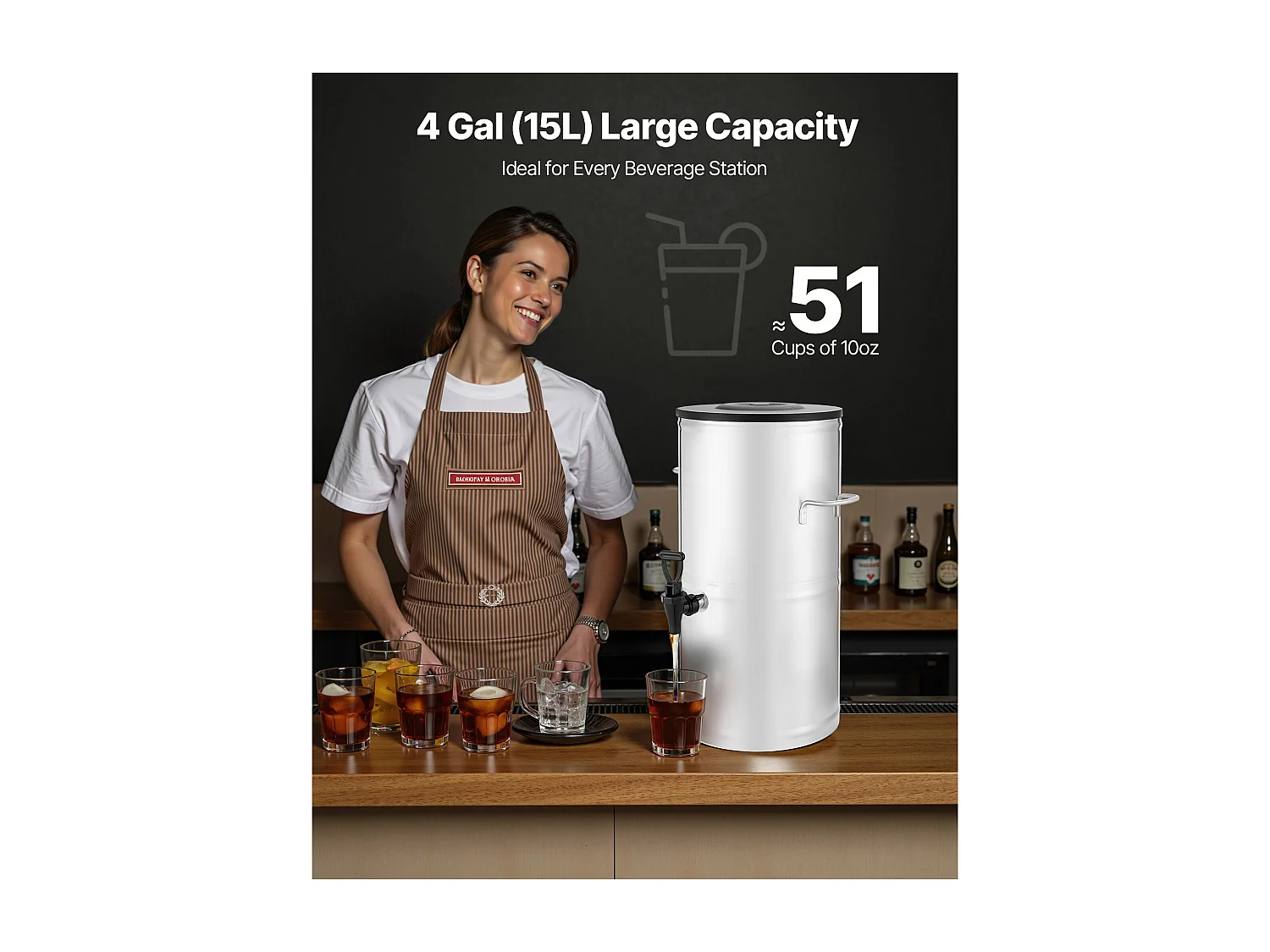 Distributeur de Boissons SucceBuy de 15 L, Fontaine à Eau Chaude et Froide Non Électrique avec Robinet et Poignée, Conteneur en Acier Inoxydable