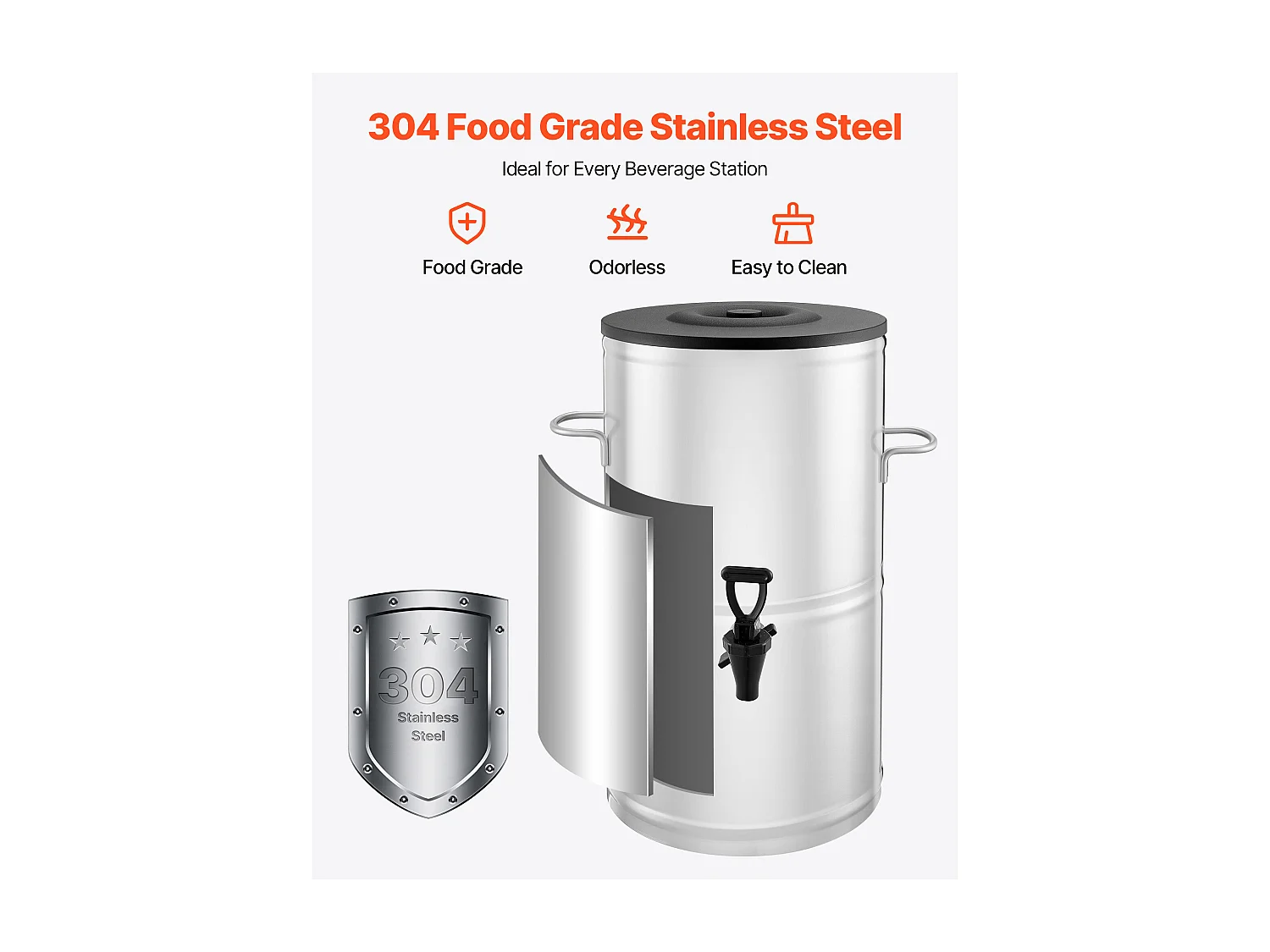 Distributeur de Boissons SucceBuy de 15 L, Fontaine à Eau Chaude et Froide Non Électrique avec Robinet et Poignée, Conteneur en Acier Inoxydable