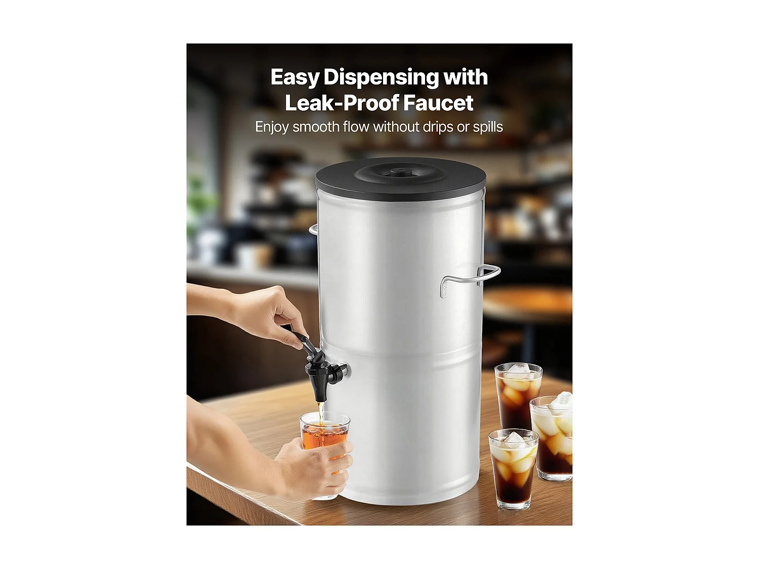 Distributeur de Boissons SucceBuy de 15 L, Fontaine à Eau Chaude et Froide Non Électrique avec Robinet et Poignée, Conteneur en Acier Inoxydable